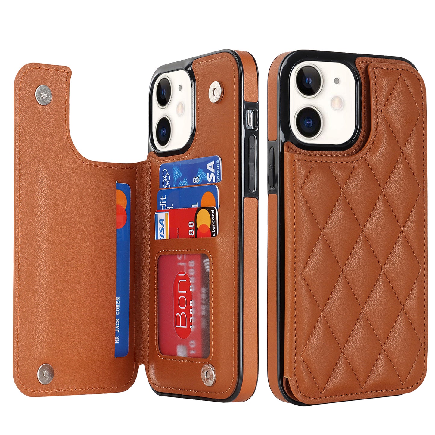 RFID Blocking Quilted Leather Wallet Case for iPhone 12 Mini