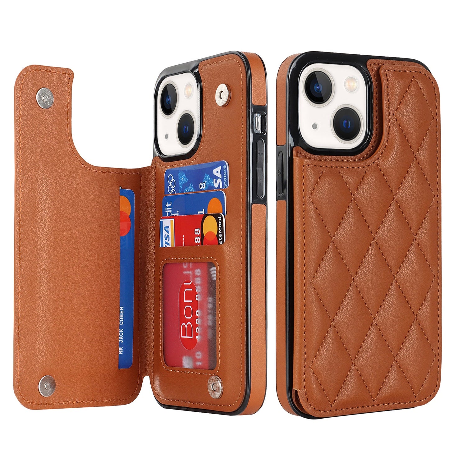RFID Blocking Quilted Leather Wallet Case for iPhone 15