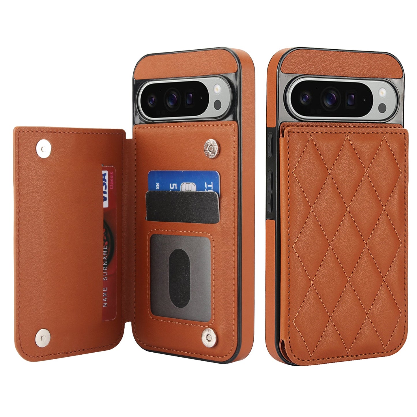 RFID Blocking Quilted Leather Wallet Case for Pixel 8