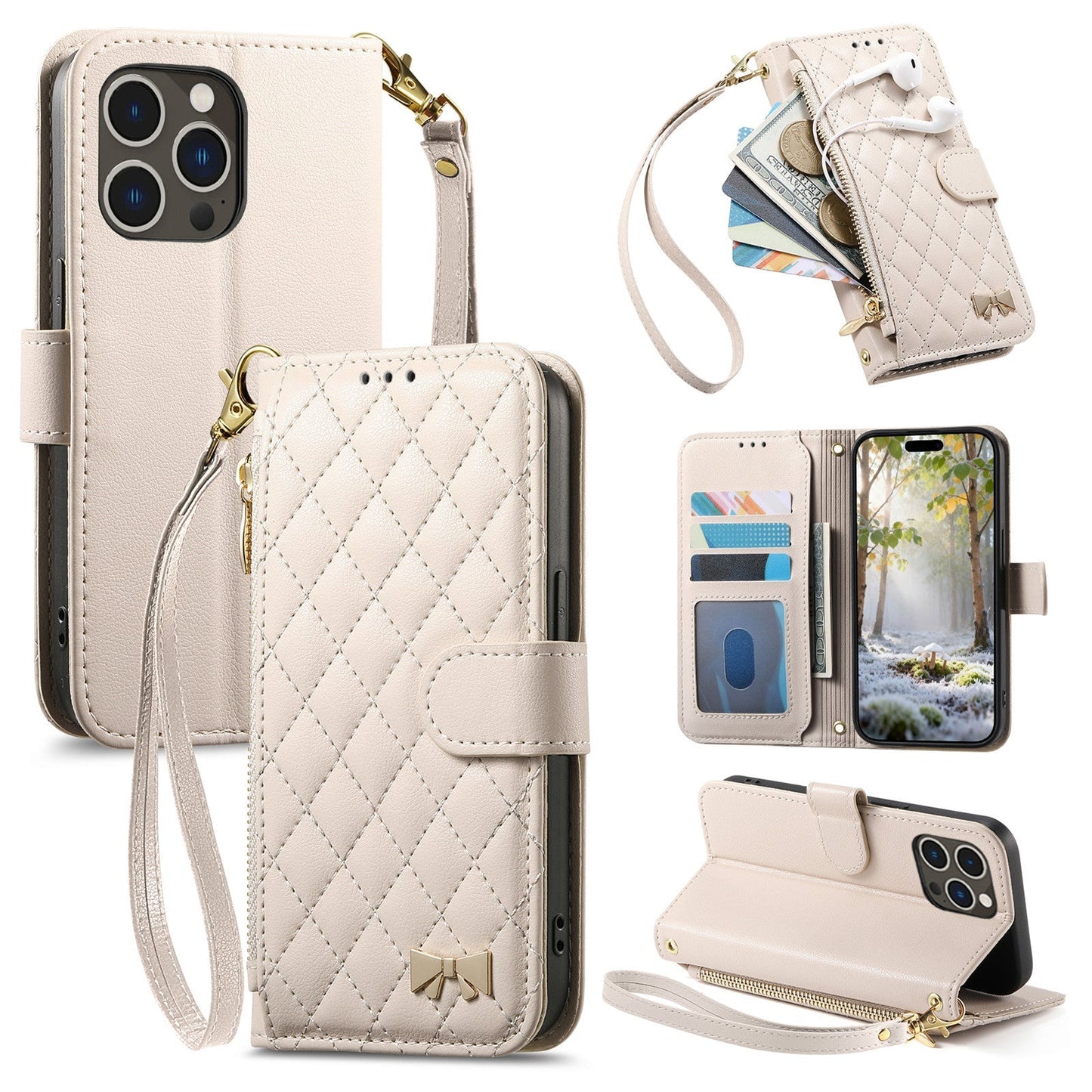 Elegant Diamond Quilted Leather Phone Wallet Case for iPhone 12 Pro Max