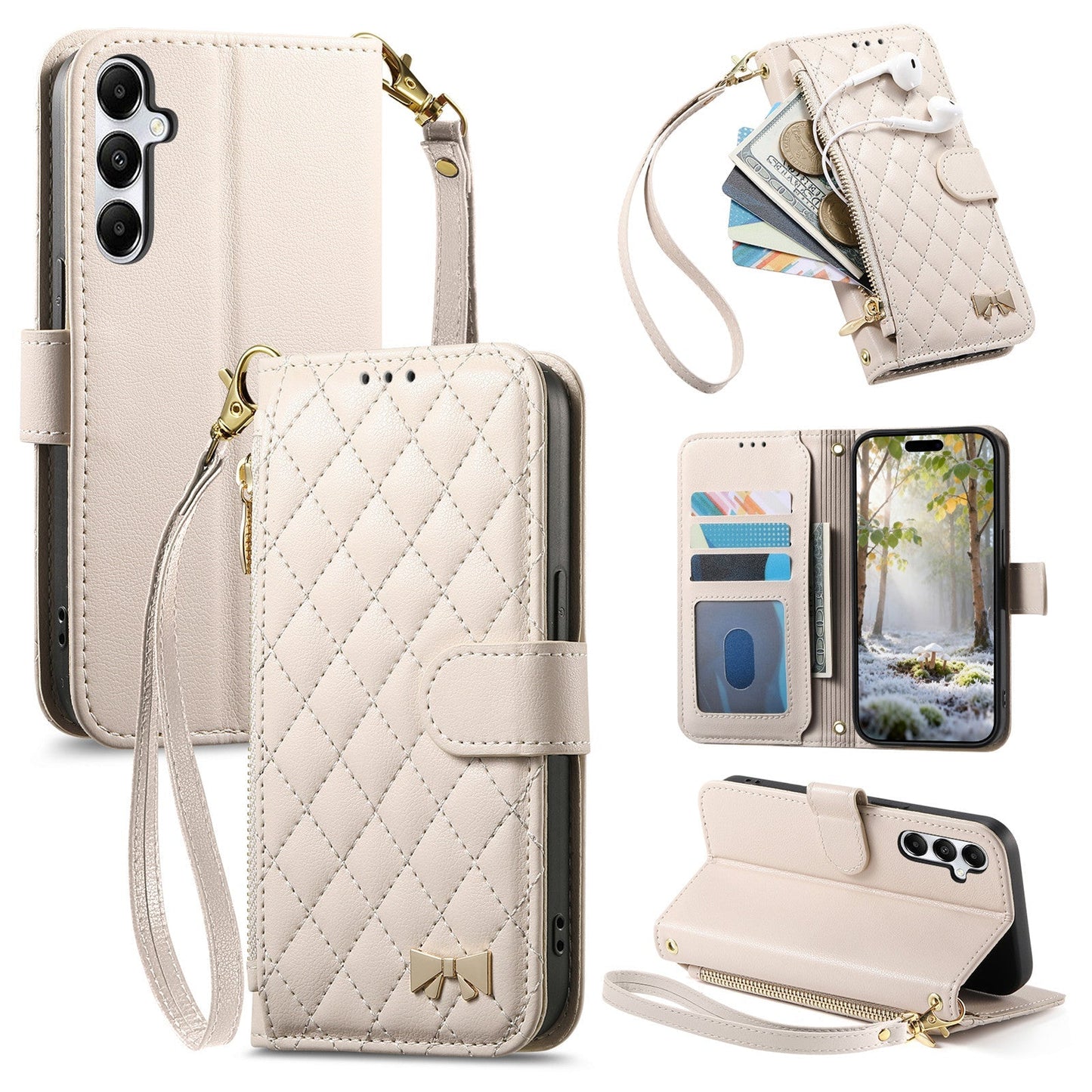 Elegant Diamond Quilted Leather Phone Wallet Case for Samsung Galaxy S23 FE