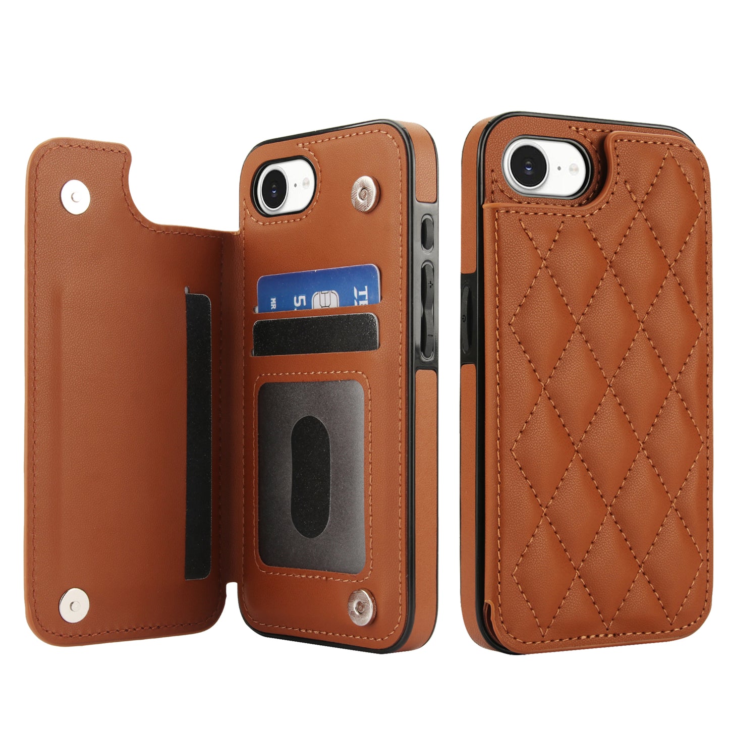 RFID Blocking Quilted Leather Wallet Case for iPhone 16e