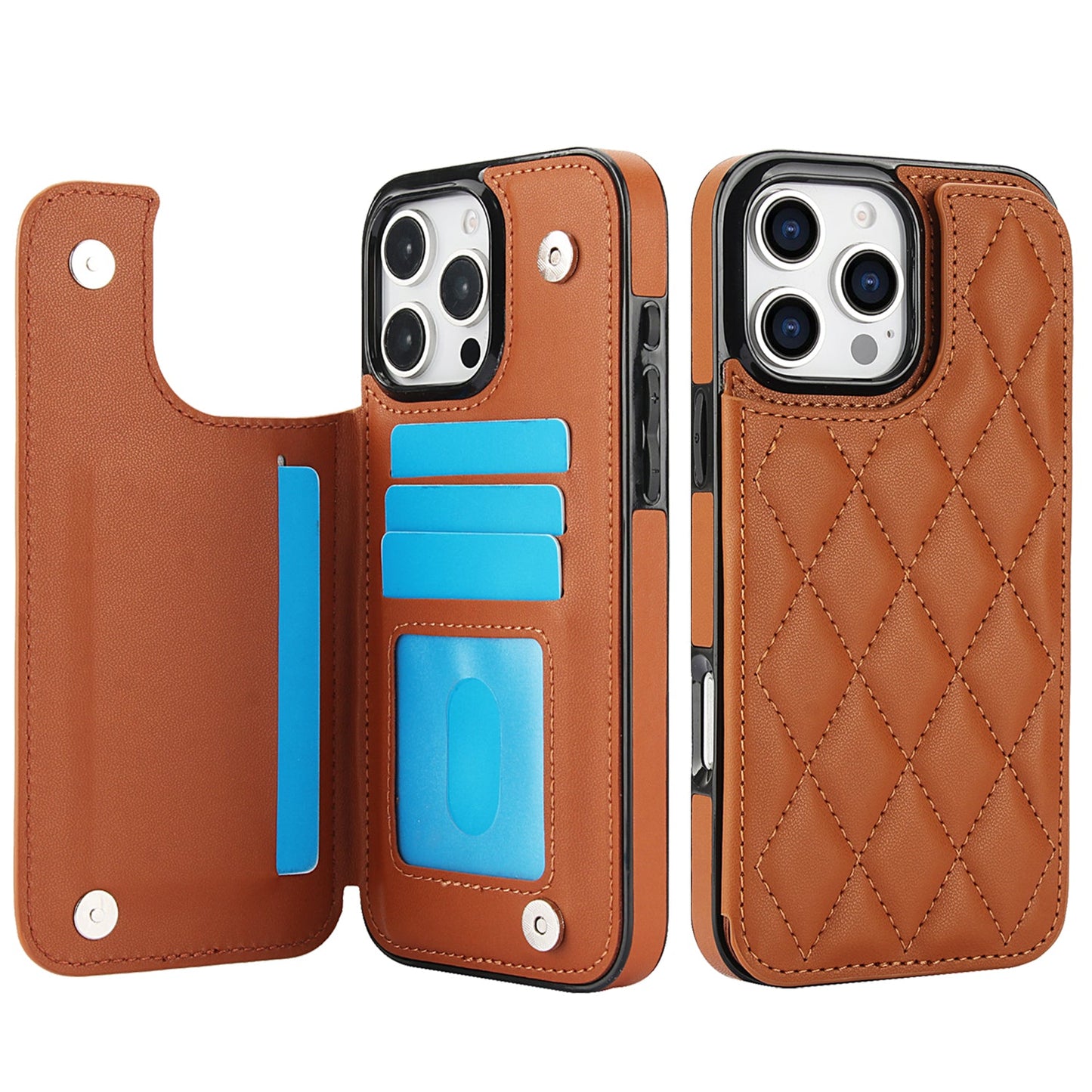 RFID Blocking Quilted Leather Wallet Case for iPhone 12 Pro Max