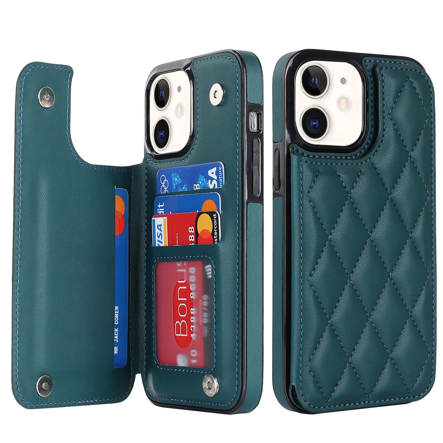 RFID Blocking Quilted Leather Wallet Case for iPhone 11