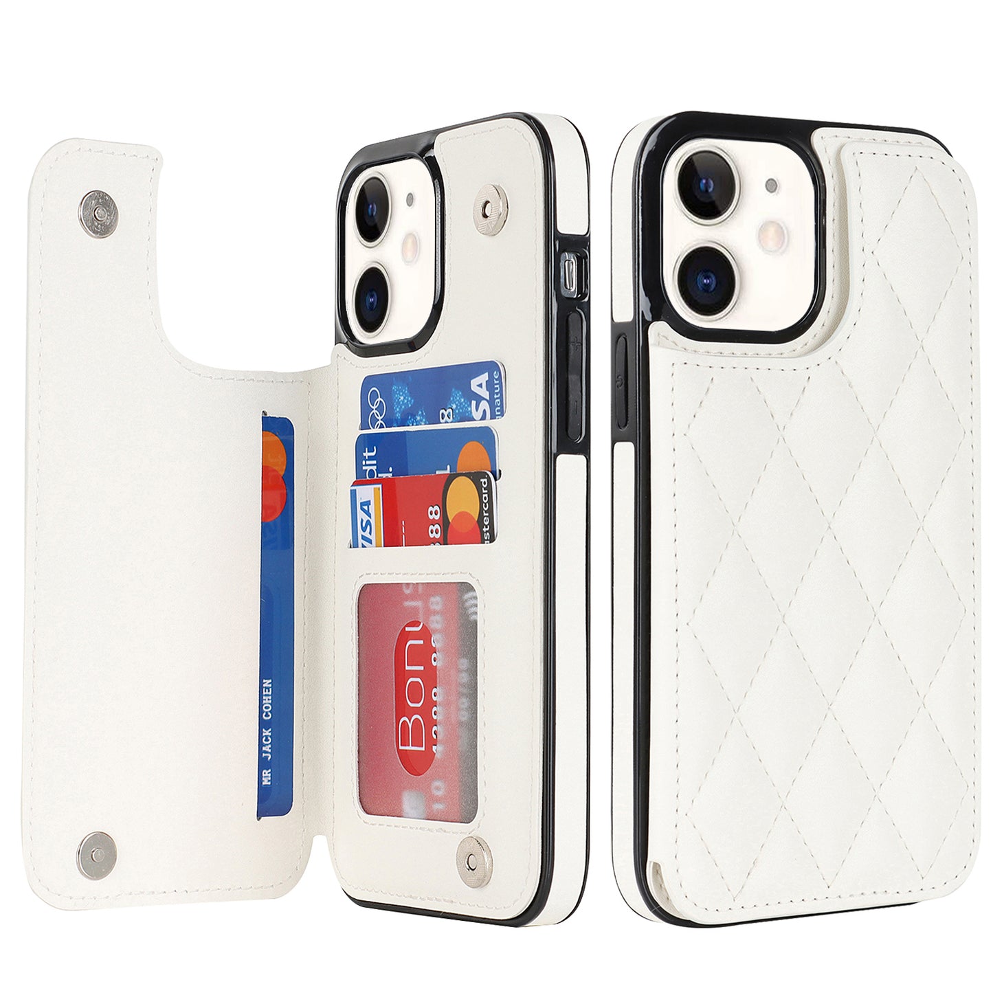 RFID Blocking Quilted Leather Wallet Case for iPhone 12