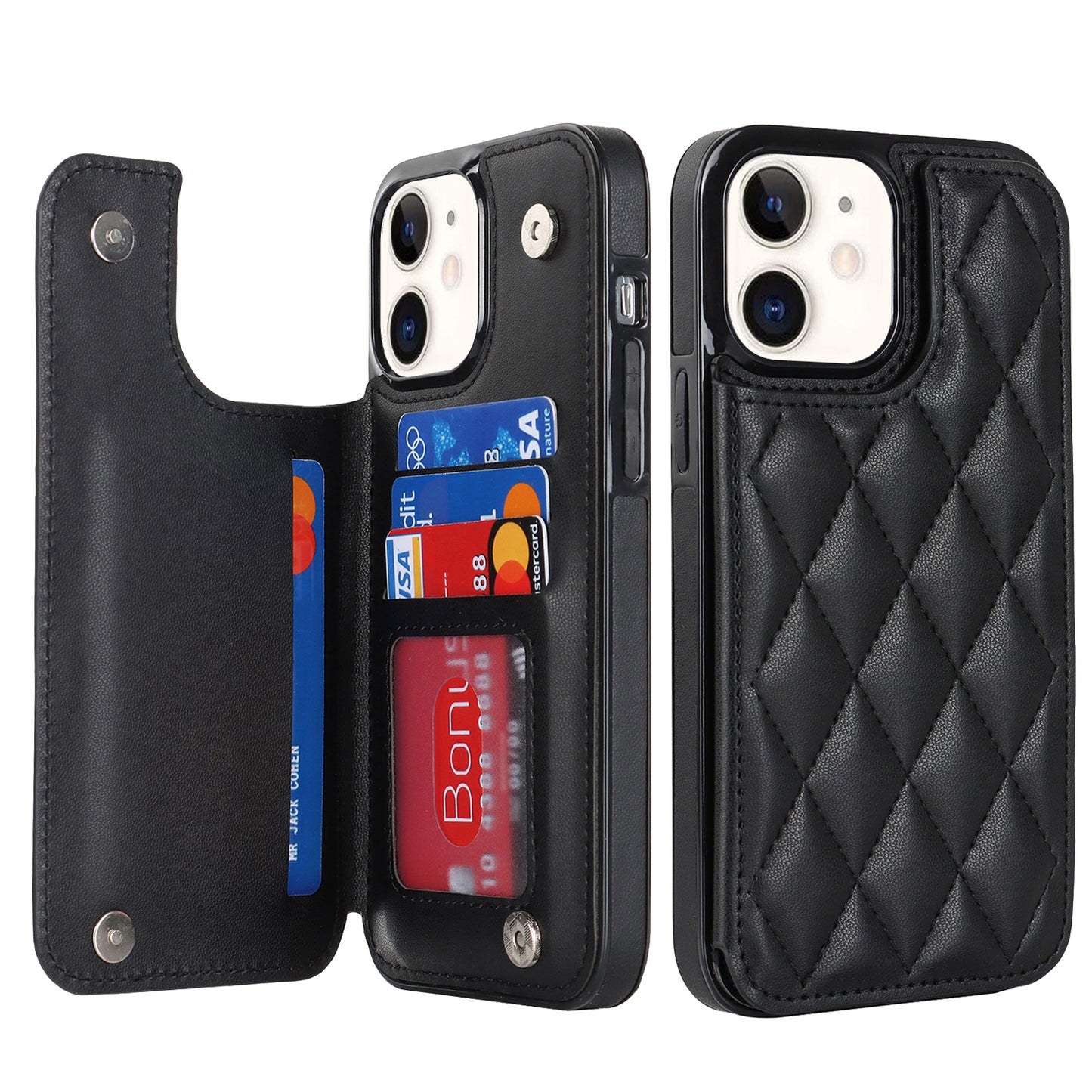 RFID Blocking Quilted Leather Wallet Case for iPhone 11