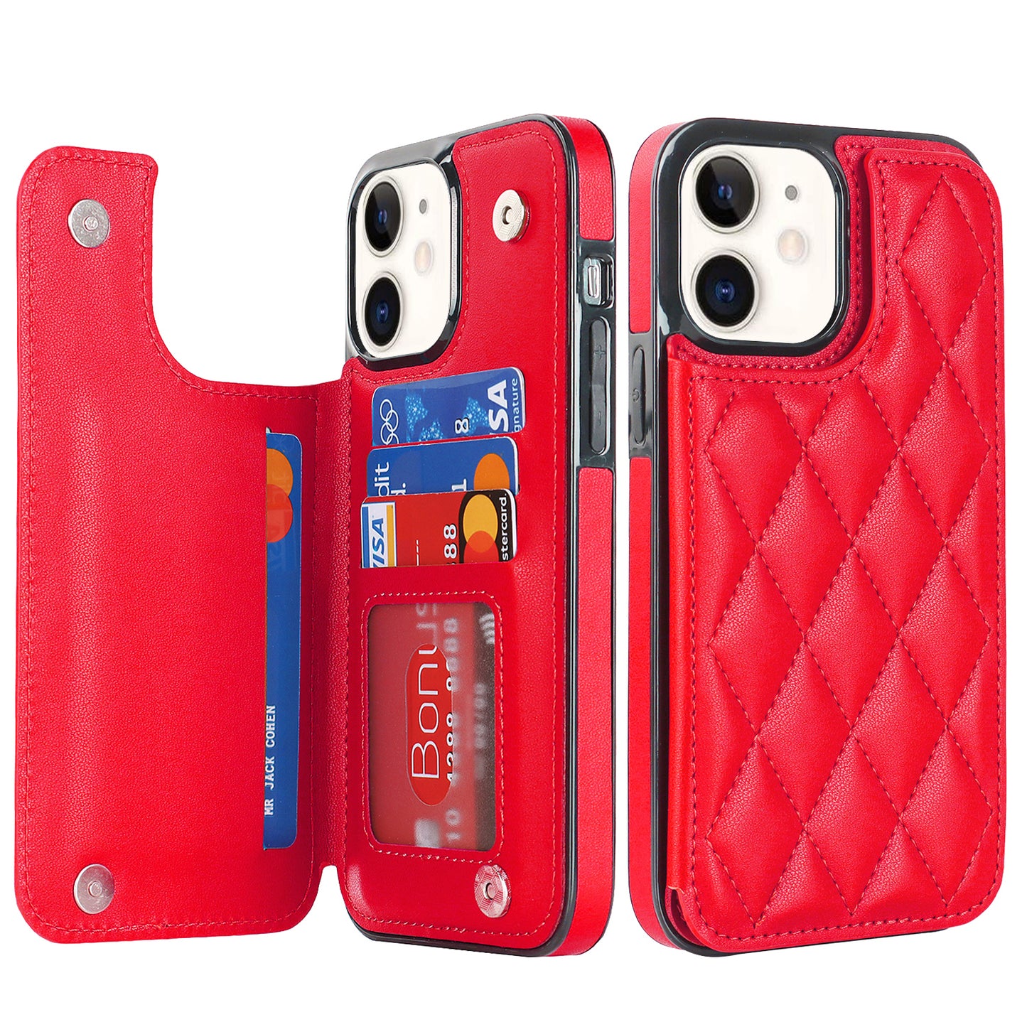 RFID Blocking Quilted Leather Wallet Case for iPhone 11