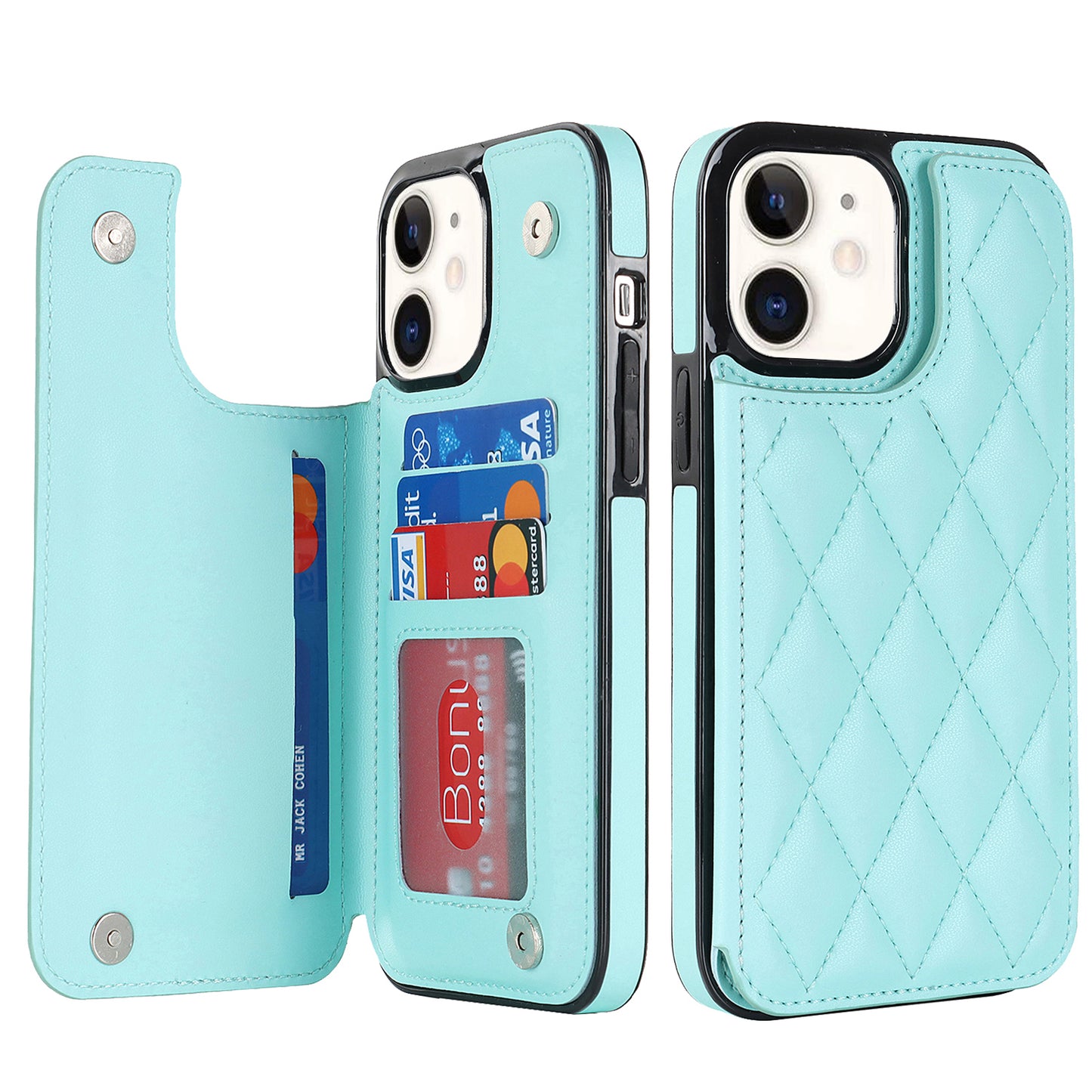 RFID Blocking Quilted Leather Wallet Case for iPhone 12
