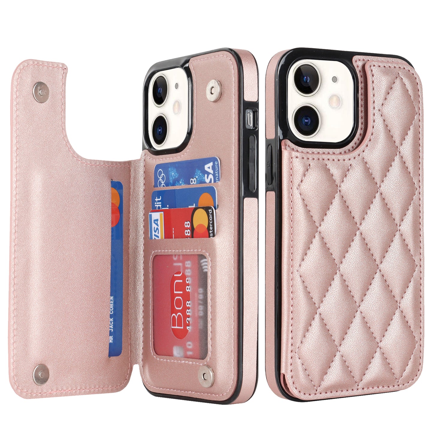 RFID Blocking Quilted Leather Wallet Case for iPhone 11