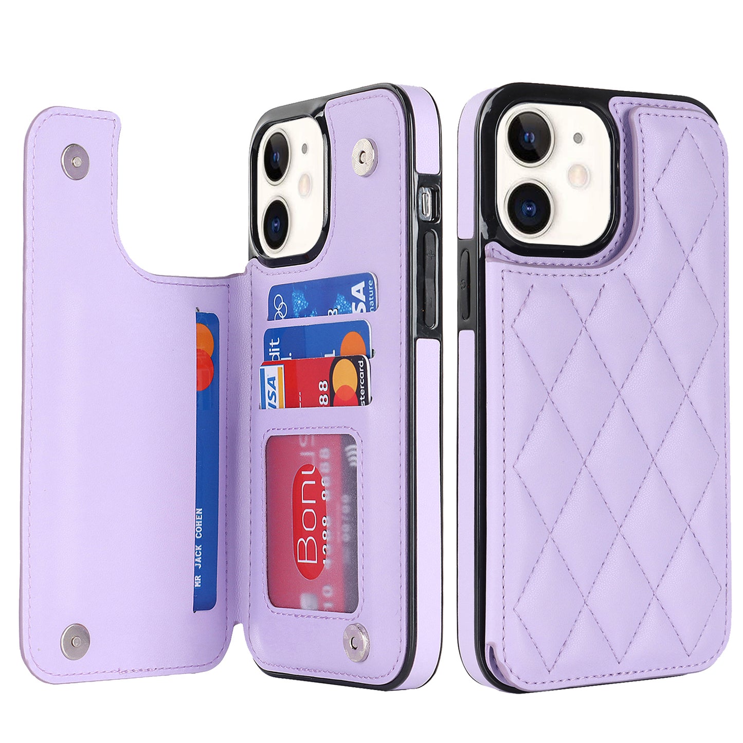 RFID Blocking Quilted Leather Wallet Case for iPhone 12 Mini