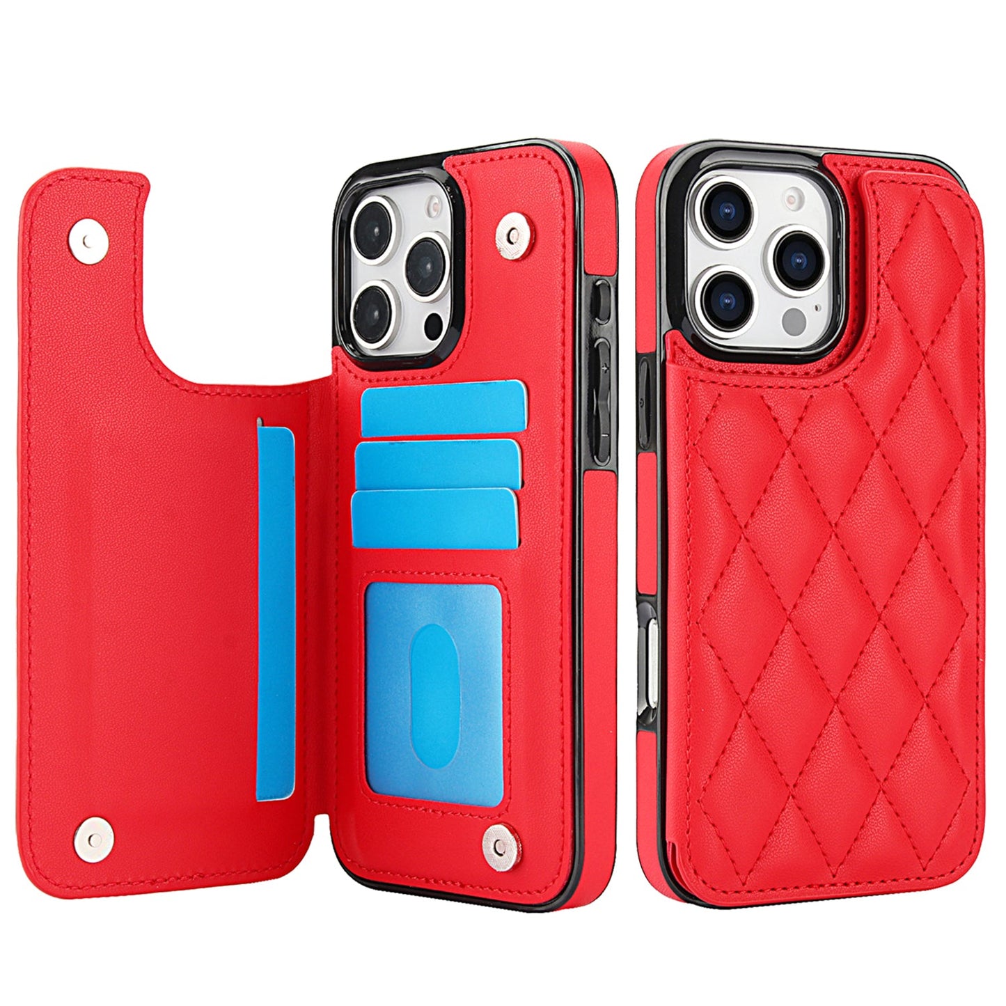 RFID Blocking Quilted Leather Wallet Case for iPhone 14 Pro Max