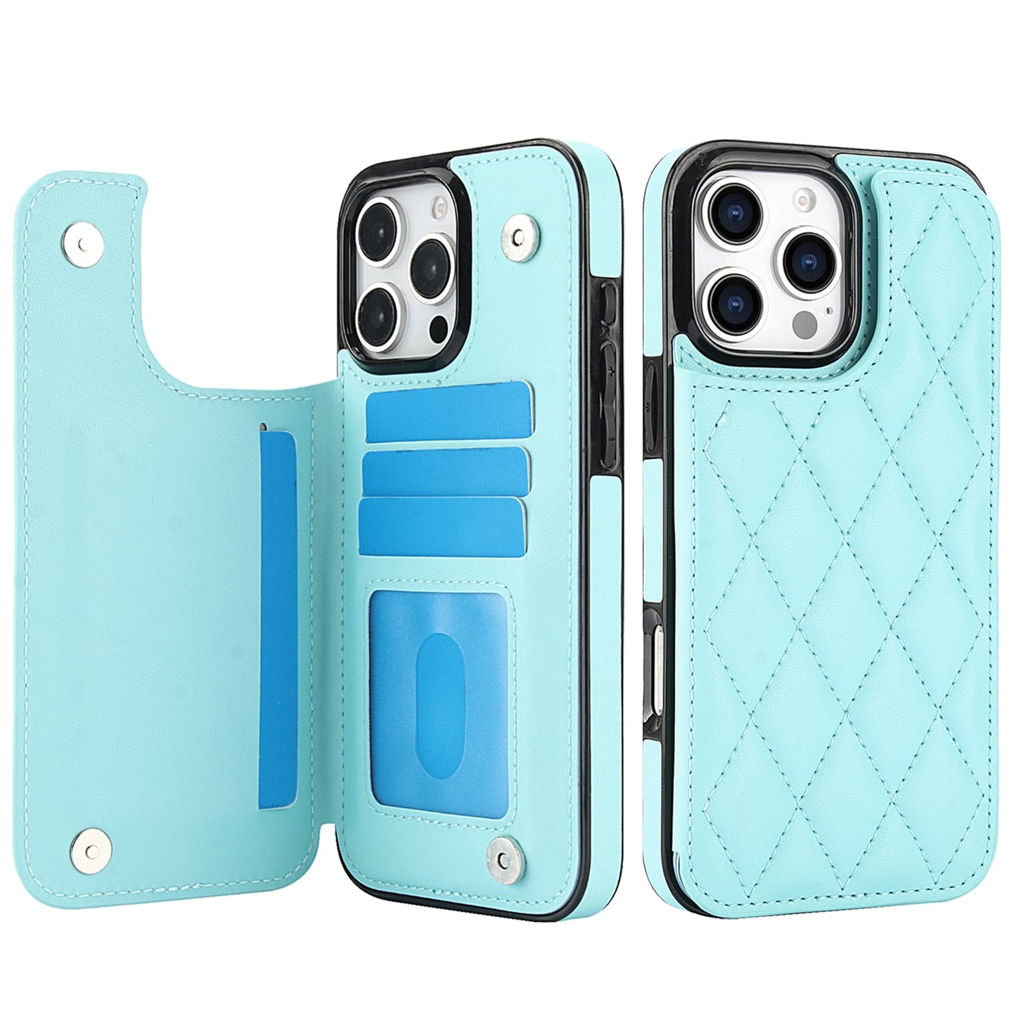 RFID Blocking Quilted Leather Wallet Case for iPhone 15 Pro