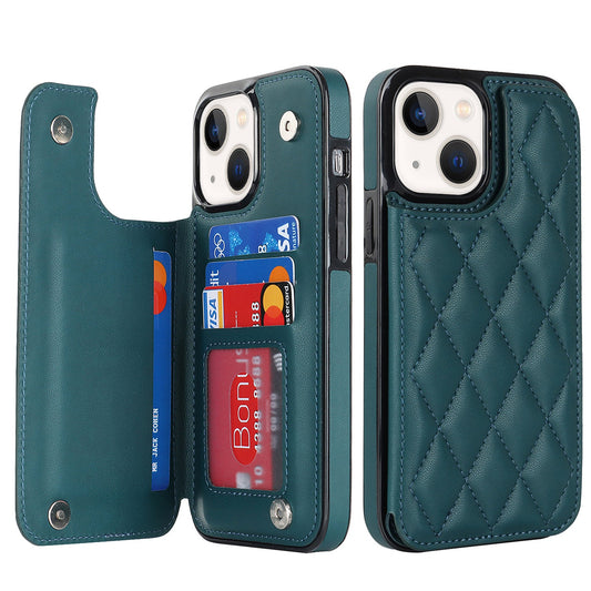 RFID Blocking Quilted Leather Wallet Case for iPhone 14 Plus