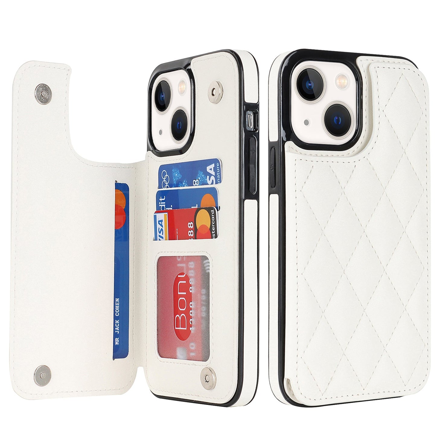 RFID Blocking Quilted Leather Wallet Case for iPhone 13 Mini