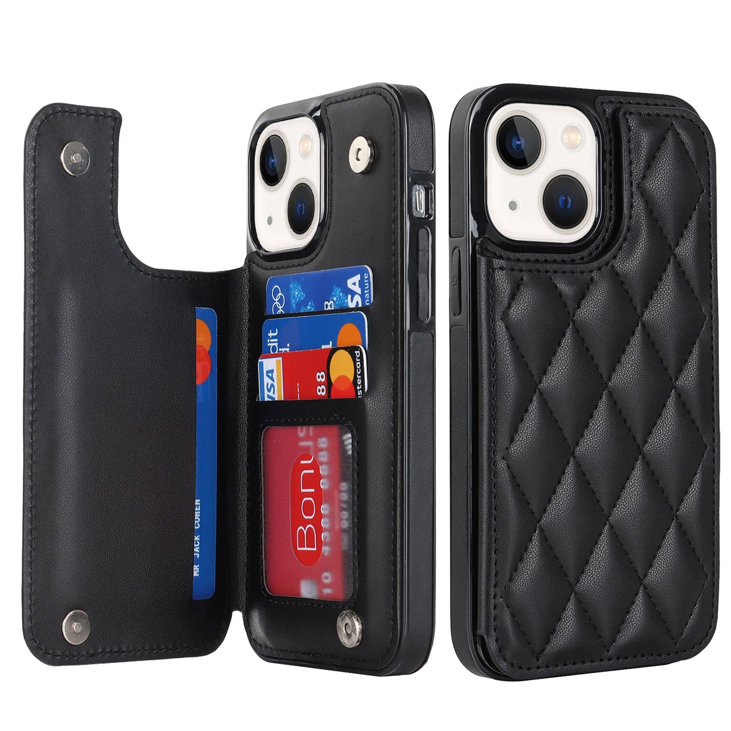 RFID Blocking Quilted Leather Wallet Case for iPhone 15