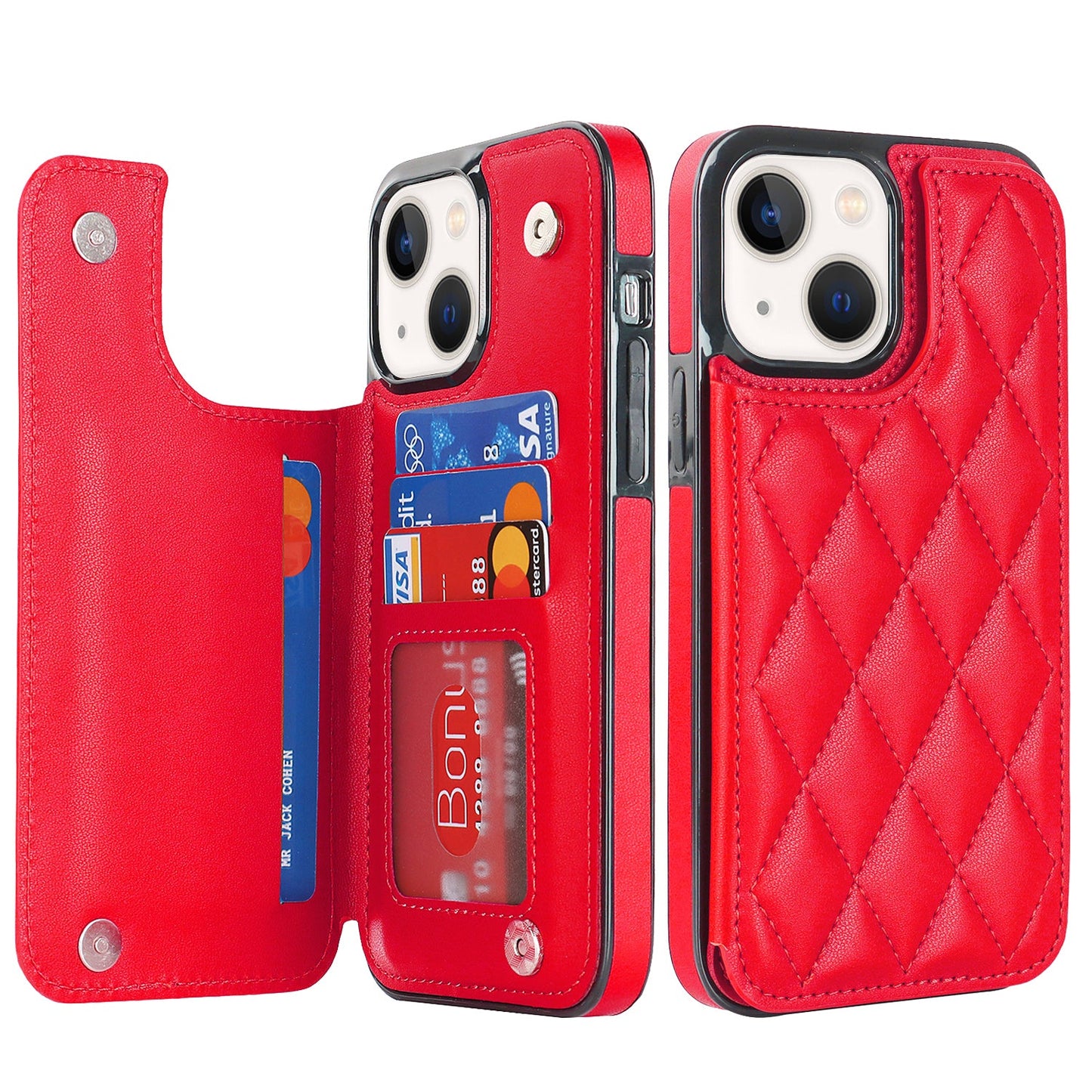 RFID Blocking Quilted Leather Wallet Case for iPhone 13 Mini