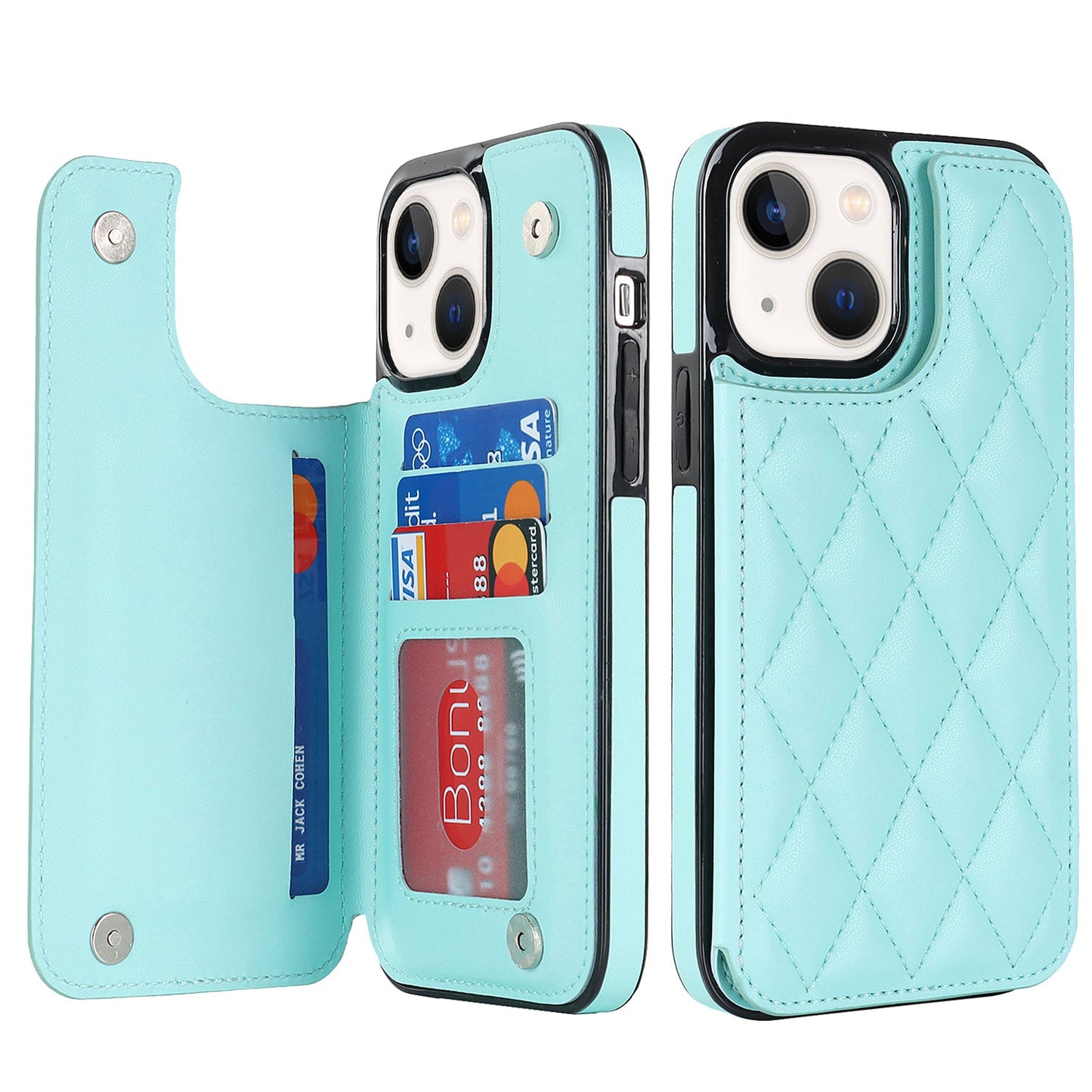 RFID Blocking Quilted Leather Wallet Case for iPhone 13
