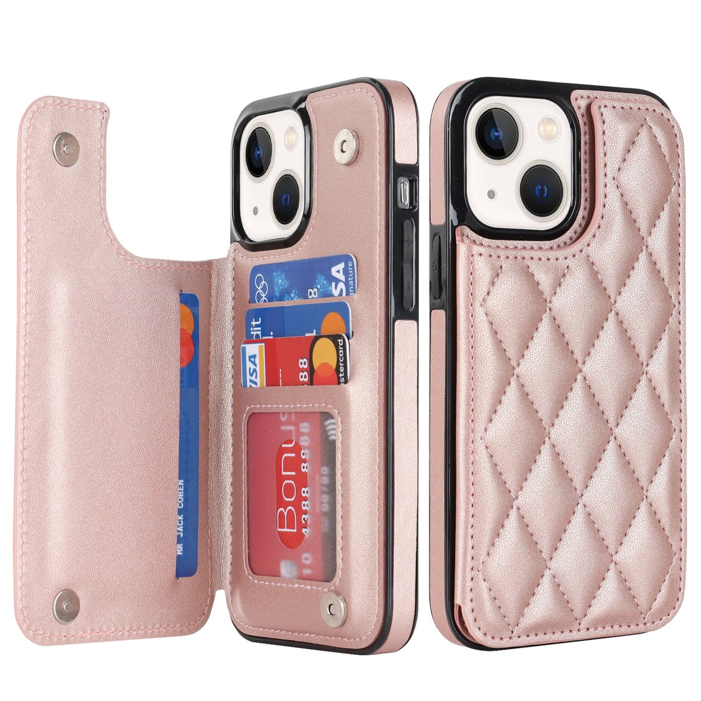 RFID Blocking Quilted Leather Wallet Case for iPhone 15 Plus