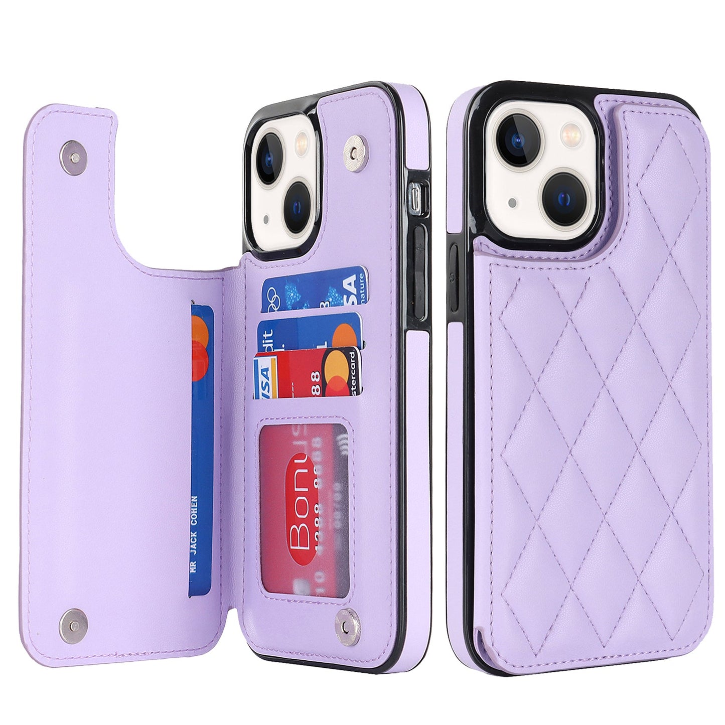 RFID Blocking Quilted Leather Wallet Case for iPhone 14