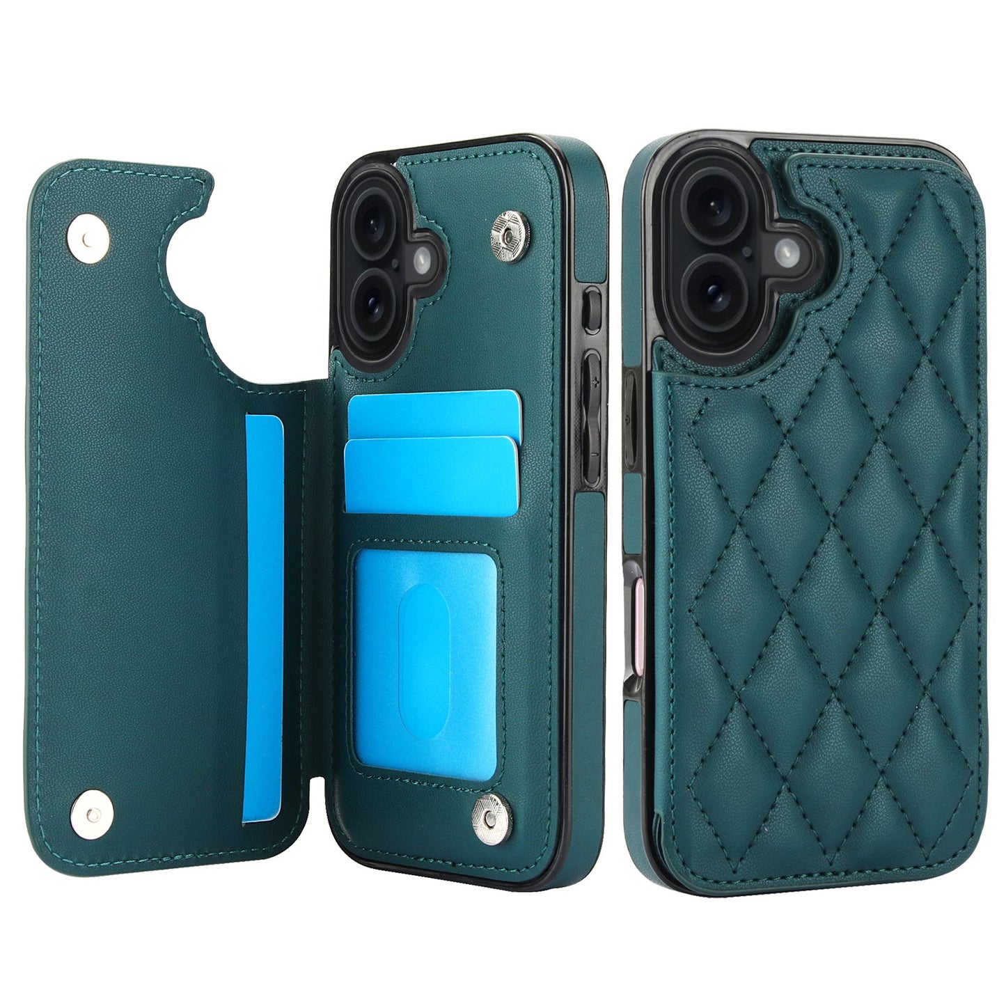RFID Blocking Quilted Leather Wallet Case for iPhone 16 Plus