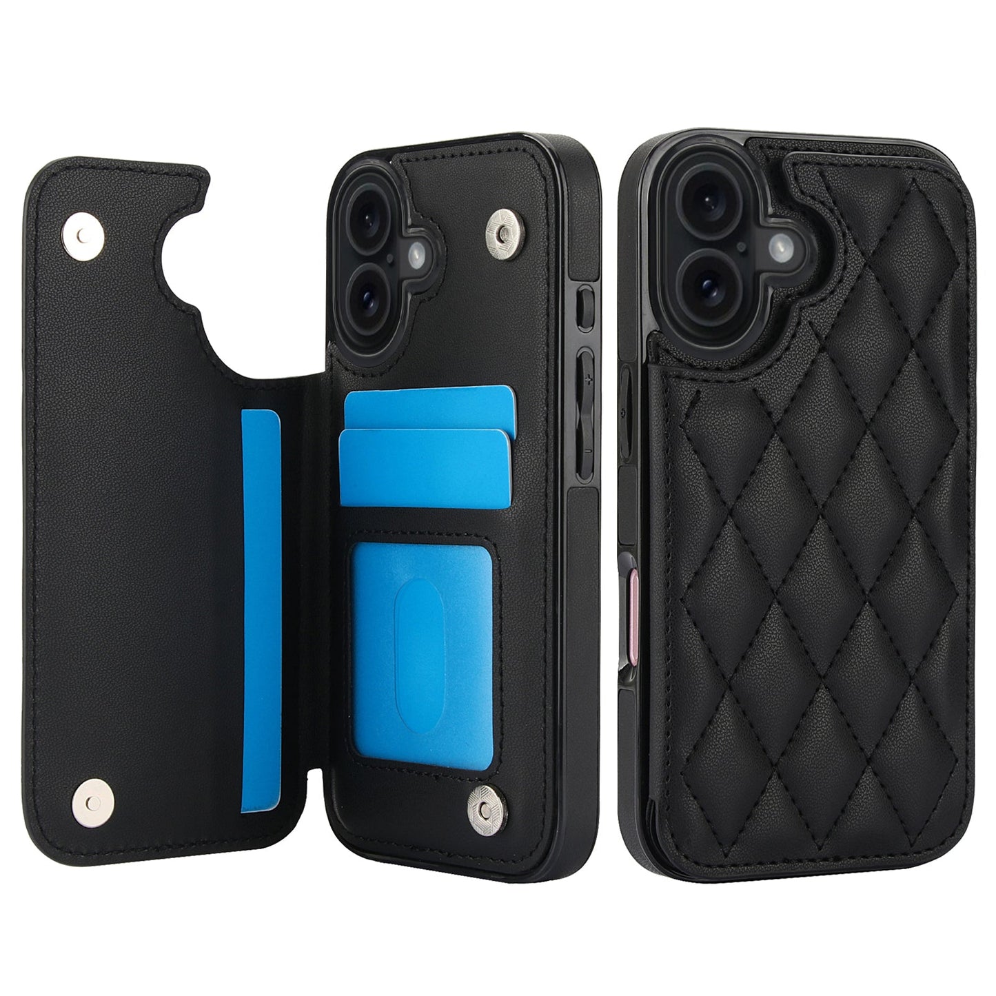 RFID Blocking Quilted Leather Wallet Case for iPhone 16 Plus