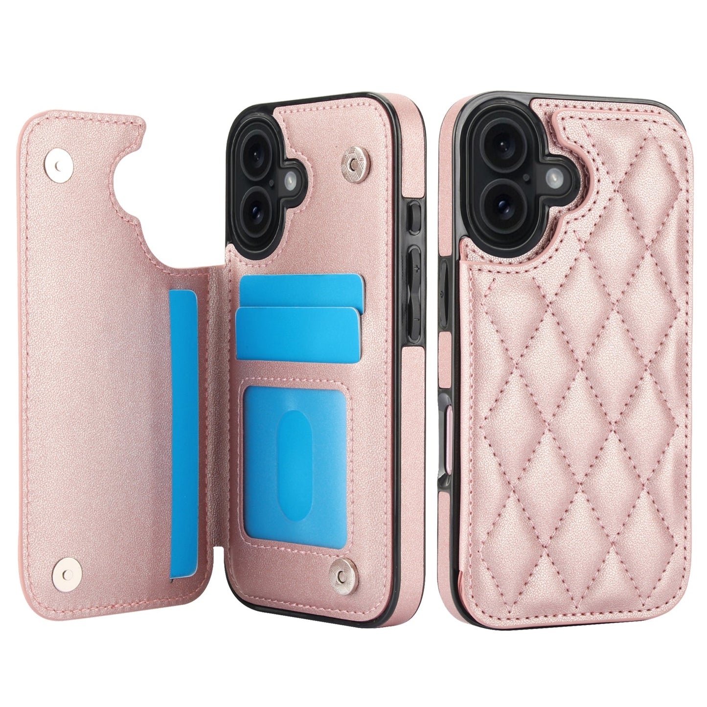RFID Blocking Quilted Leather Wallet Case for iPhone 16 Plus