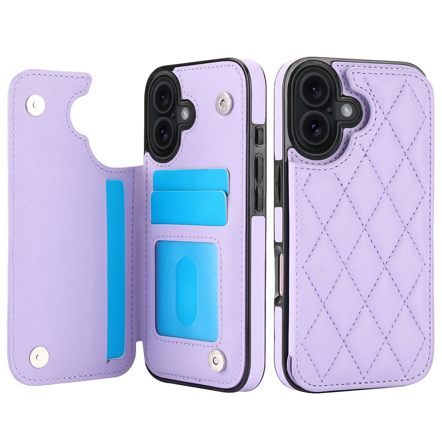 RFID Blocking Quilted Leather Wallet Case for iPhone 16 Plus