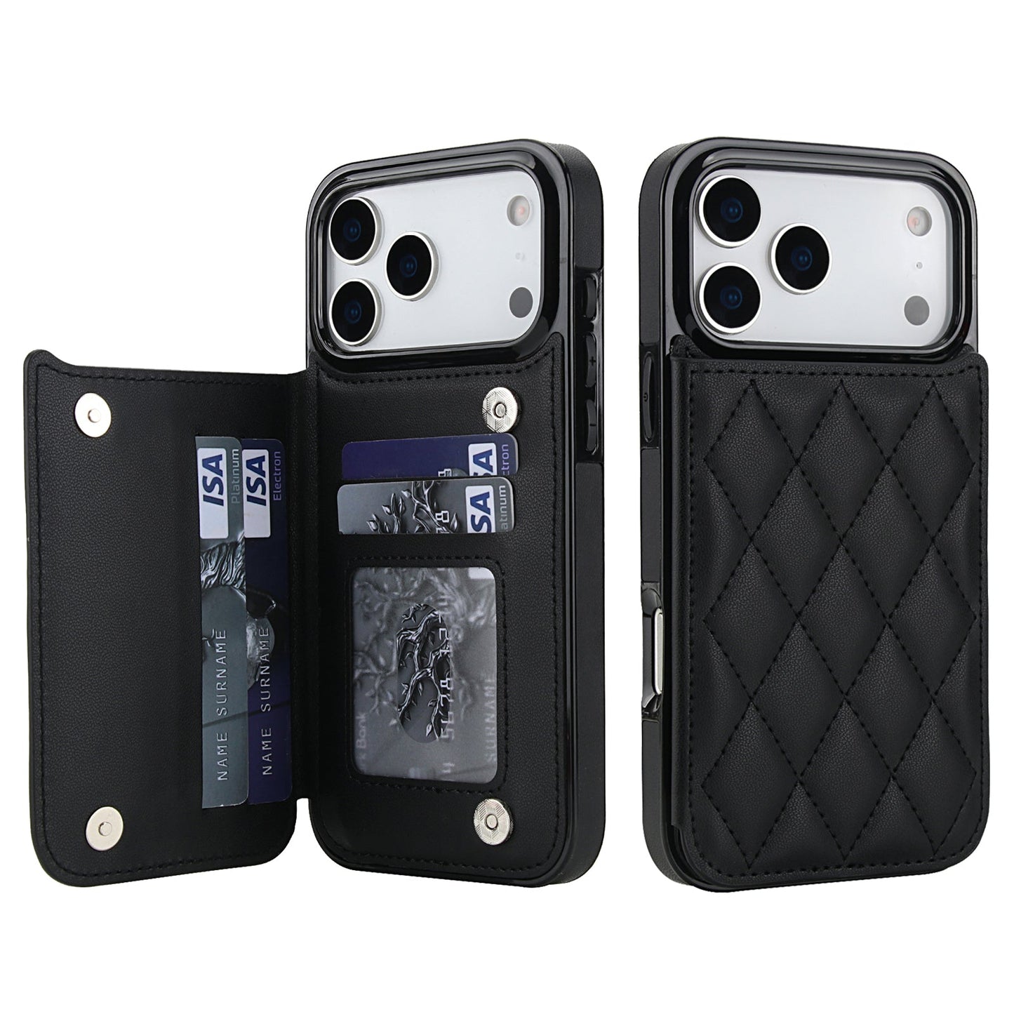 RFID Blocking Quilted Leather Wallet Case for iPhone 17 Pro Max