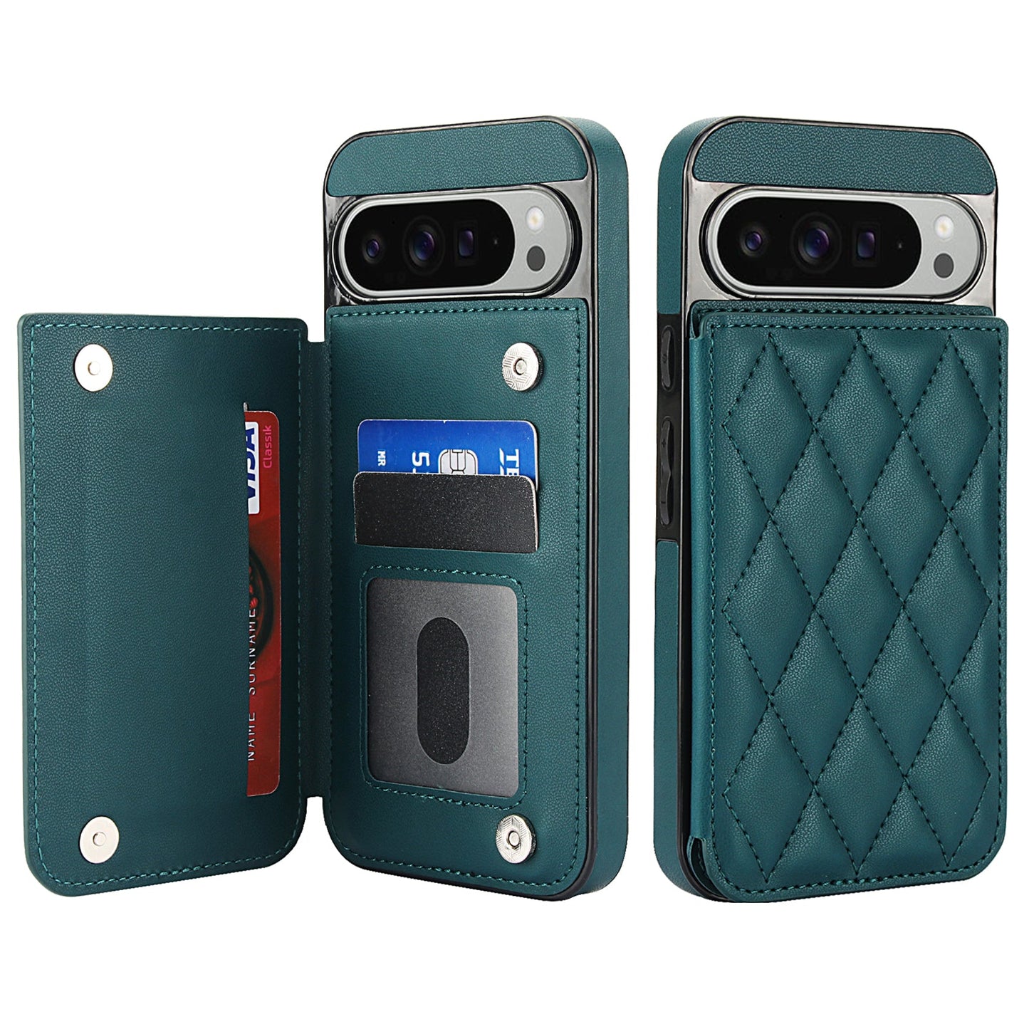 RFID Blocking Quilted Leather Wallet Case for Pixel 9 Pro XL