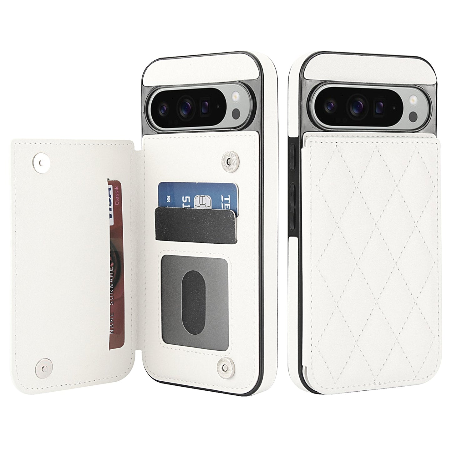 RFID Blocking Quilted Leather Wallet Case for Pixel 8 Pro