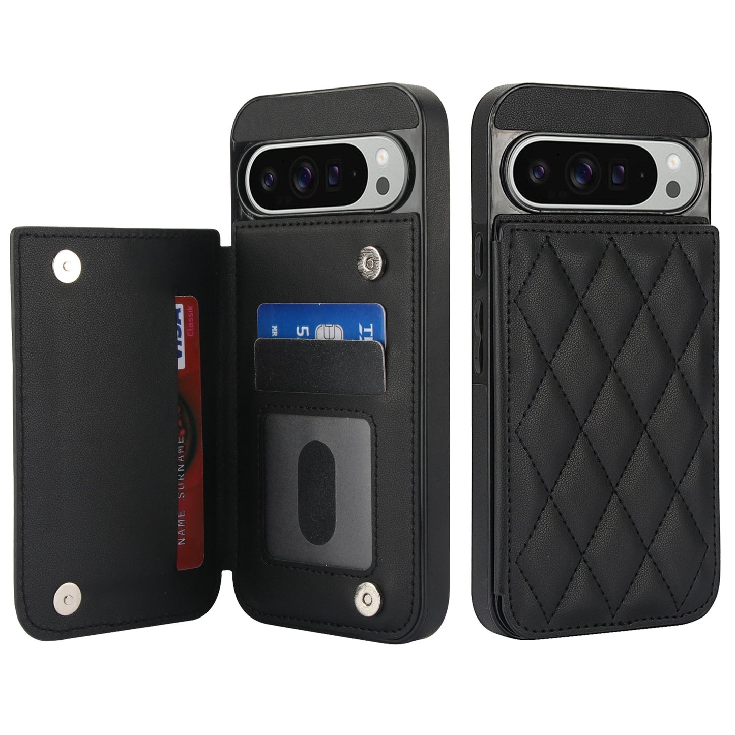 RFID Blocking Quilted Leather Wallet Case for Pixel 9 Pro XL