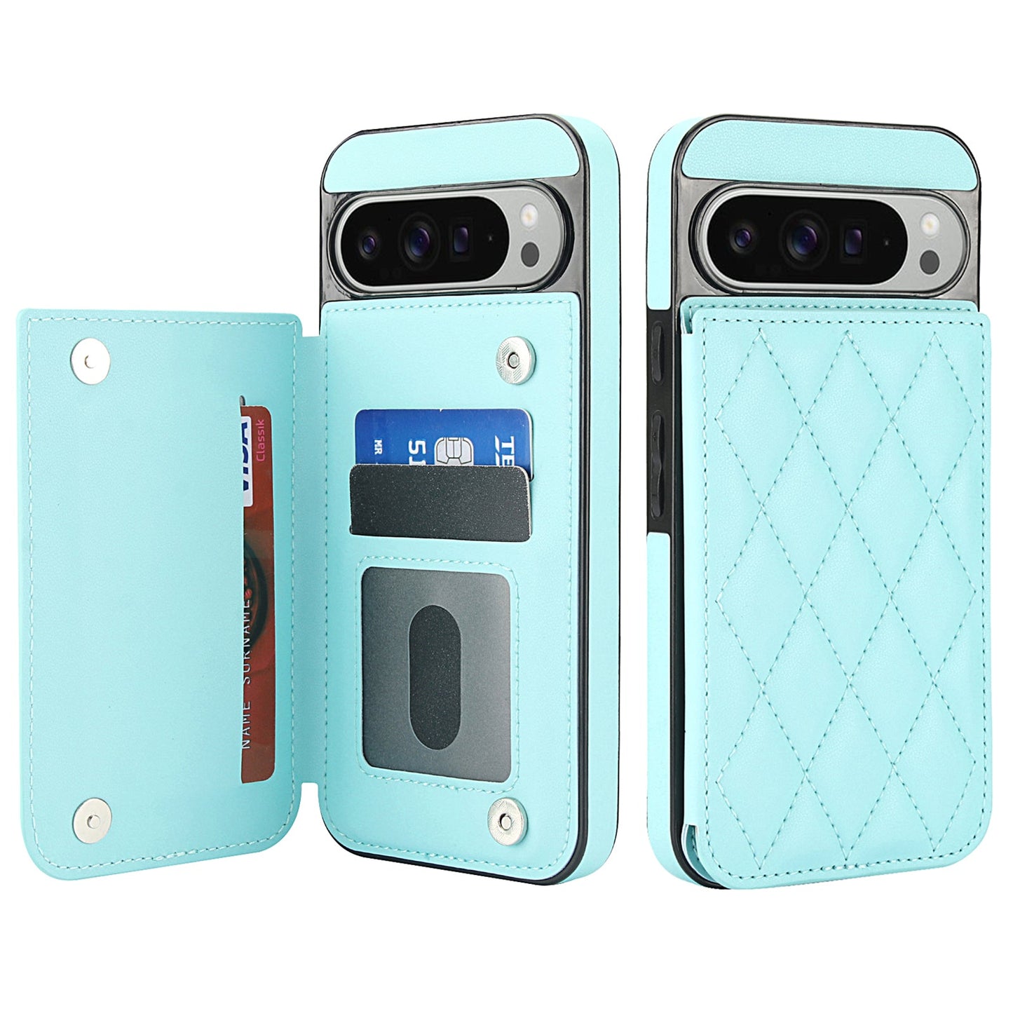 RFID Blocking Quilted Leather Wallet Case for Pixel 8 Pro
