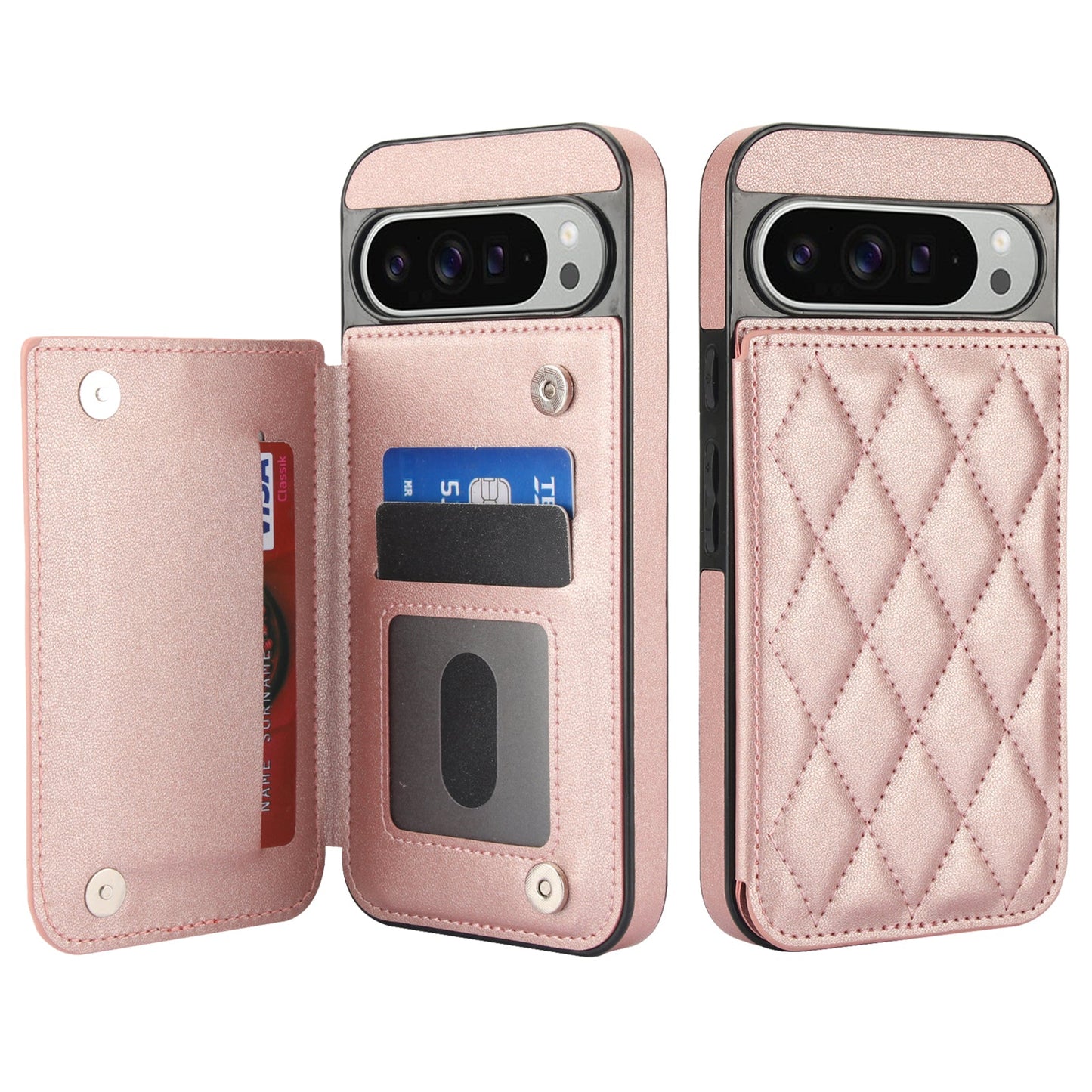 RFID Blocking Quilted Leather Wallet Case for Pixel 8 Pro