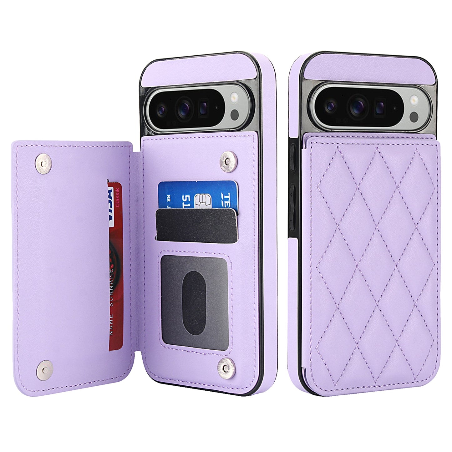 RFID Blocking Quilted Leather Wallet Case for Pixel 9 Pro XL