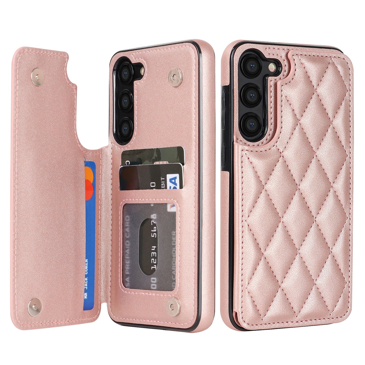 RFID Blocking Quilted Leather Wallet Case for Samsung Galaxy S21+