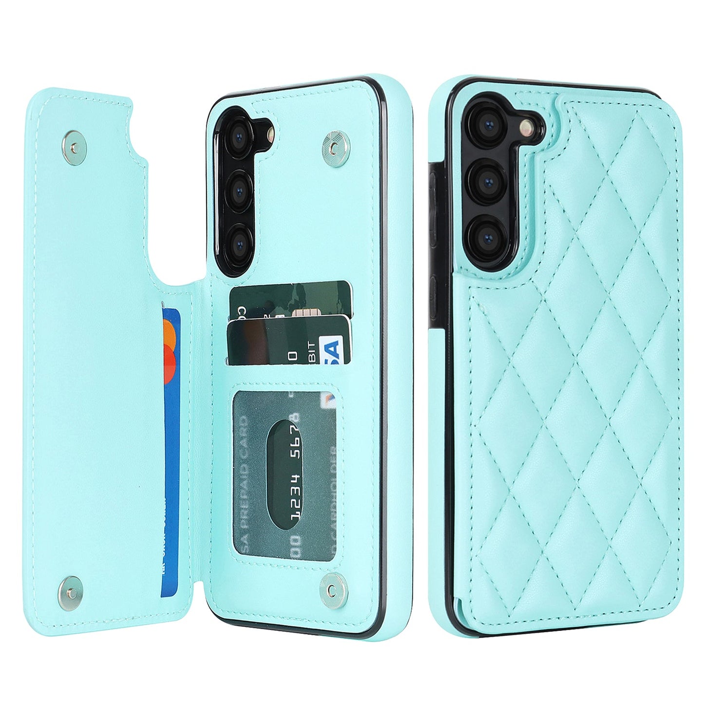 RFID Blocking Quilted Leather Wallet Case for Samsung Galaxy S22