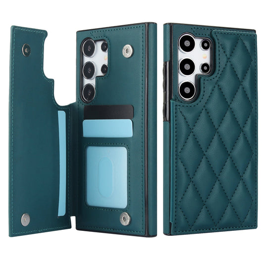 RFID Blocking Quilted Leather Wallet Case for Samsung Galaxy S24 Ultra