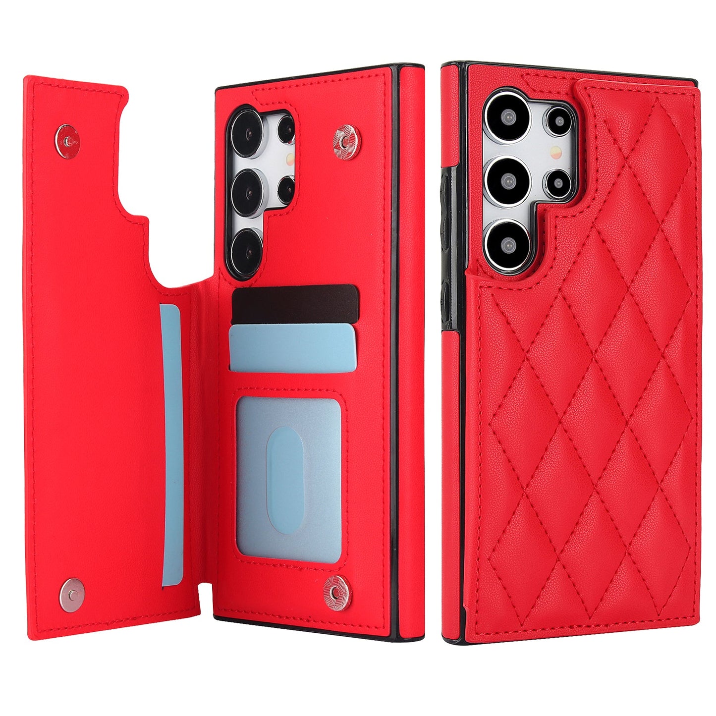 RFID Blocking Quilted Leather Wallet Case for Samsung Galaxy S22 Ultra