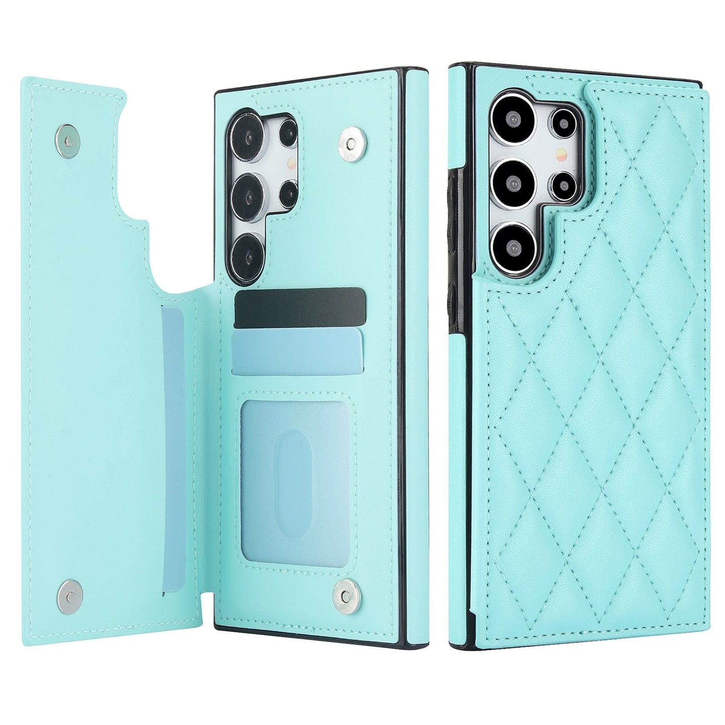 RFID Blocking Quilted Leather Wallet Case for Samsung Galaxy S22 Ultra