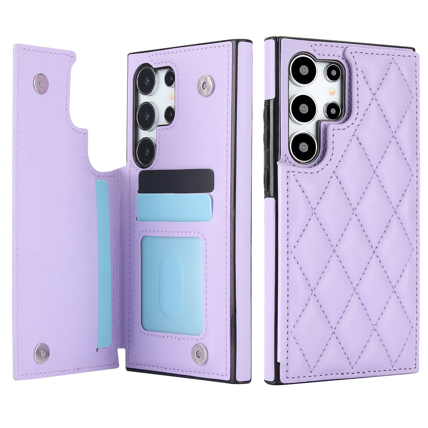 RFID Blocking Quilted Leather Wallet Case for Samsung Galaxy S22 Ultra
