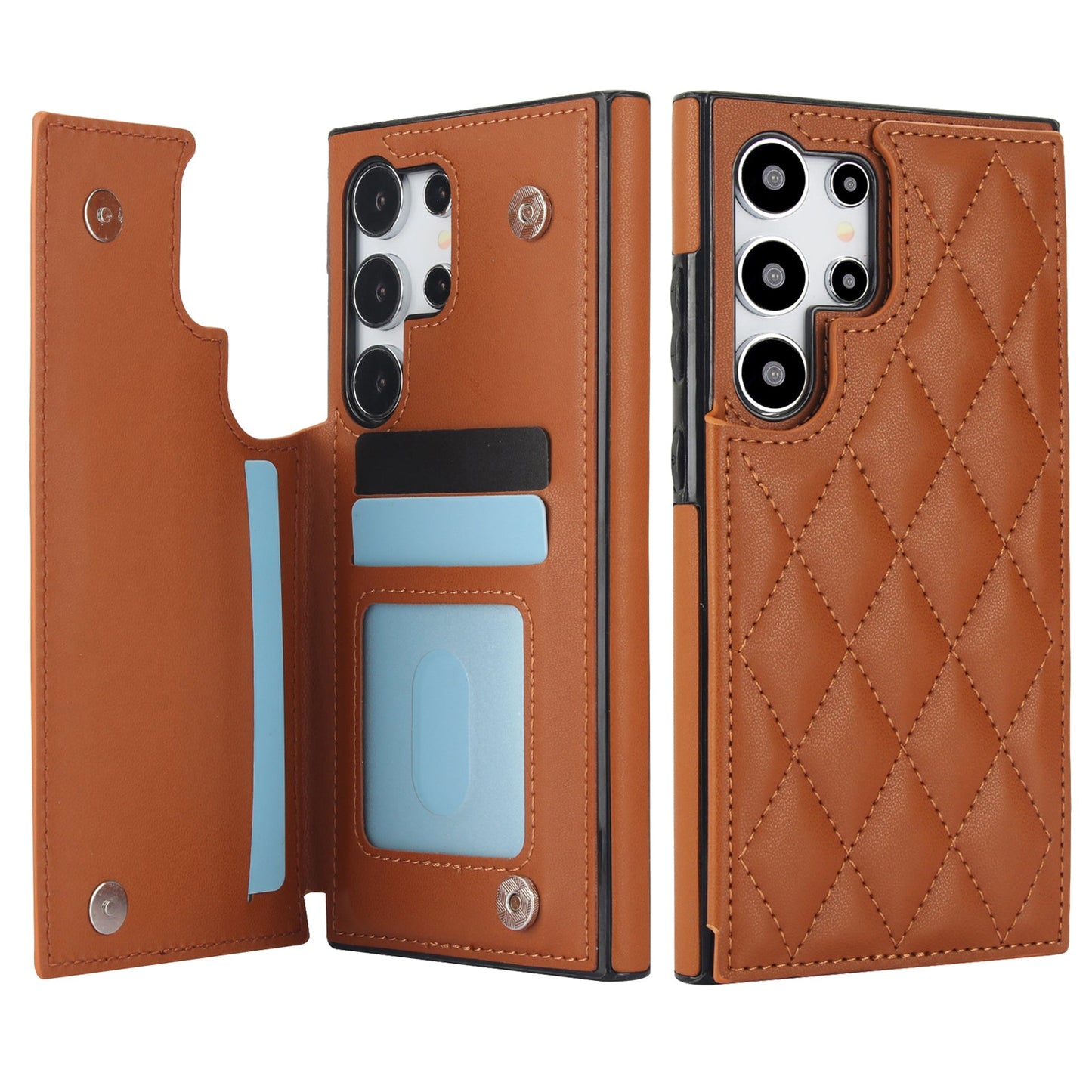 RFID Blocking Quilted Leather Wallet Case for Samsung Galaxy S22 Ultra