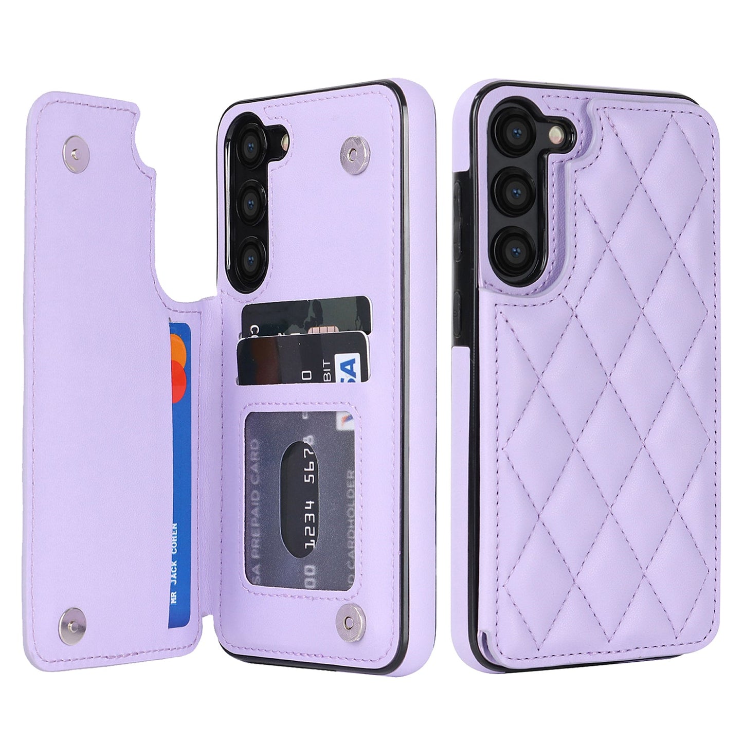 RFID Blocking Quilted Leather Wallet Case for Samsung Galaxy S24+