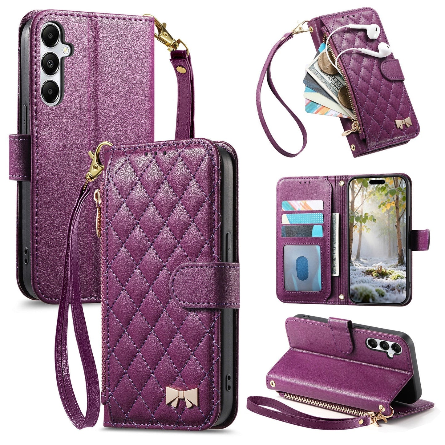 Elegant Diamond Quilted Leather Phone Wallet Case for Samsung Galaxy S23+