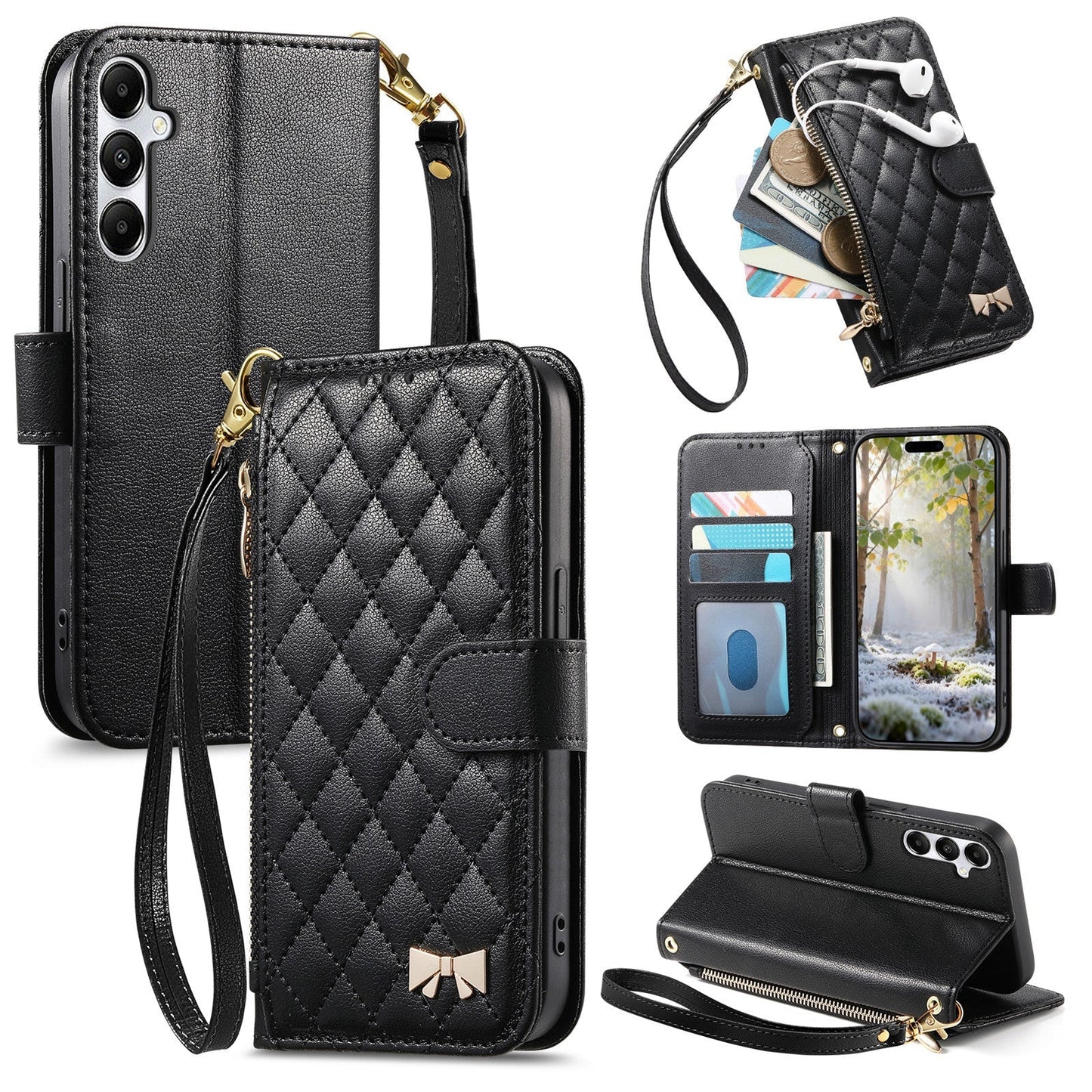 Elegant Diamond Quilted Leather Phone Wallet Case for Samsung Galaxy S24+