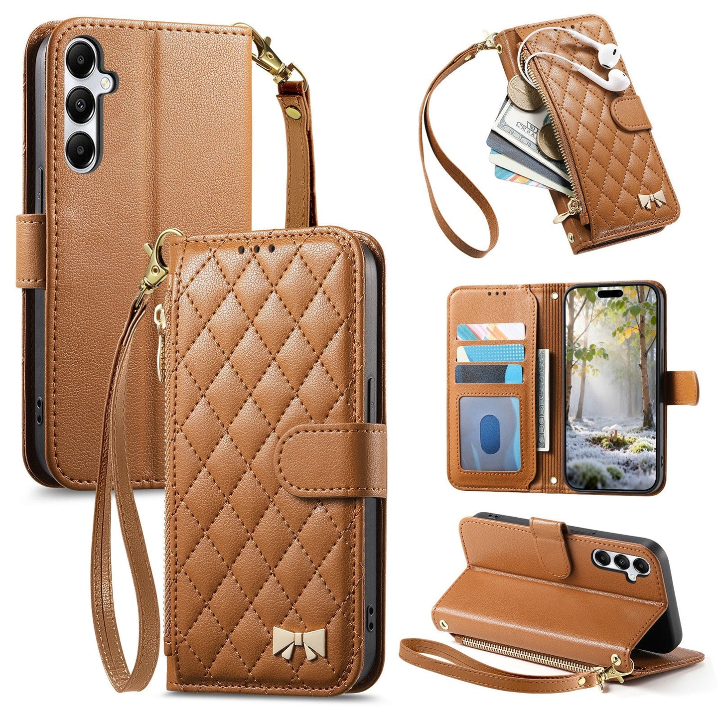 Elegant Diamond Quilted Leather Phone Wallet Case for Samsung Galaxy A15