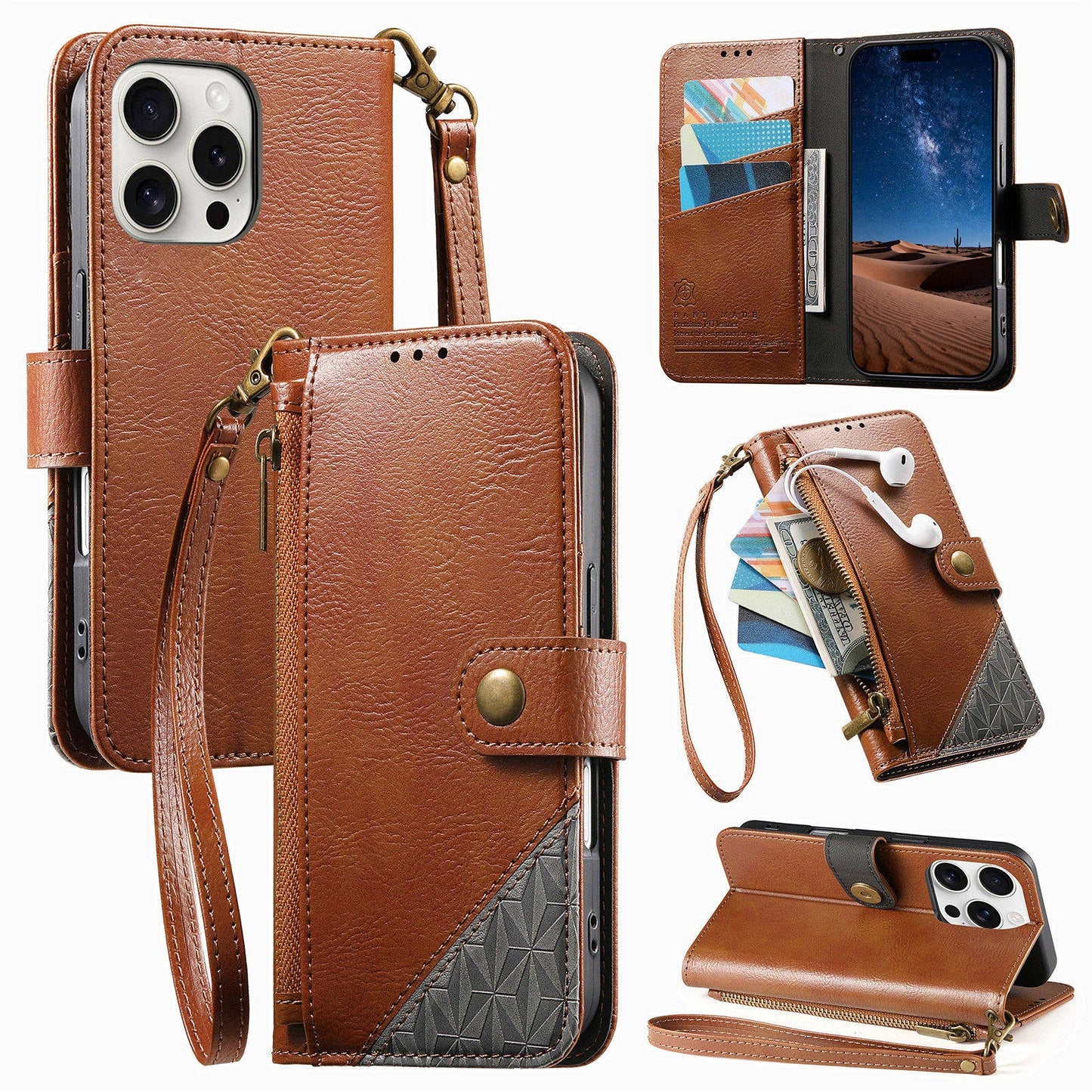 Color-Blocked Shockproof Premium Wallet Leather Phone Case for iPhone 11 Pro