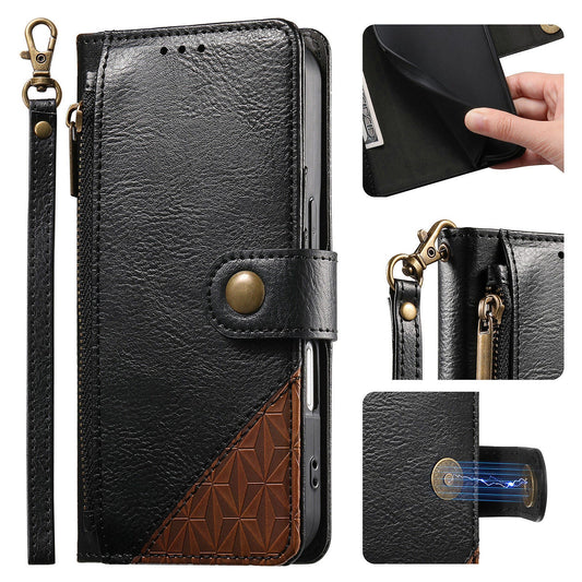 Color-Blocked Shockproof Premium Wallet Leather Phone Case for iPhone 11