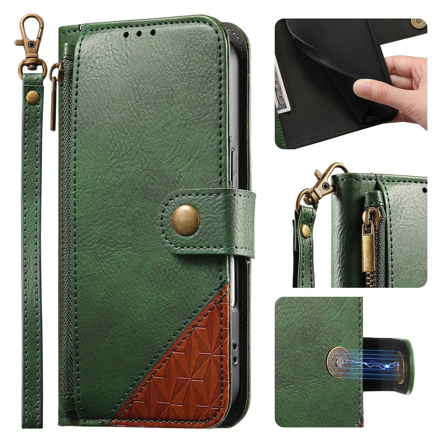 Color-Blocked Shockproof Premium Wallet Leather Phone Case for iPhone 11