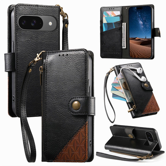 Color-Blocked Shockproof Premium Wallet Leather Phone Case for Pixel 8a