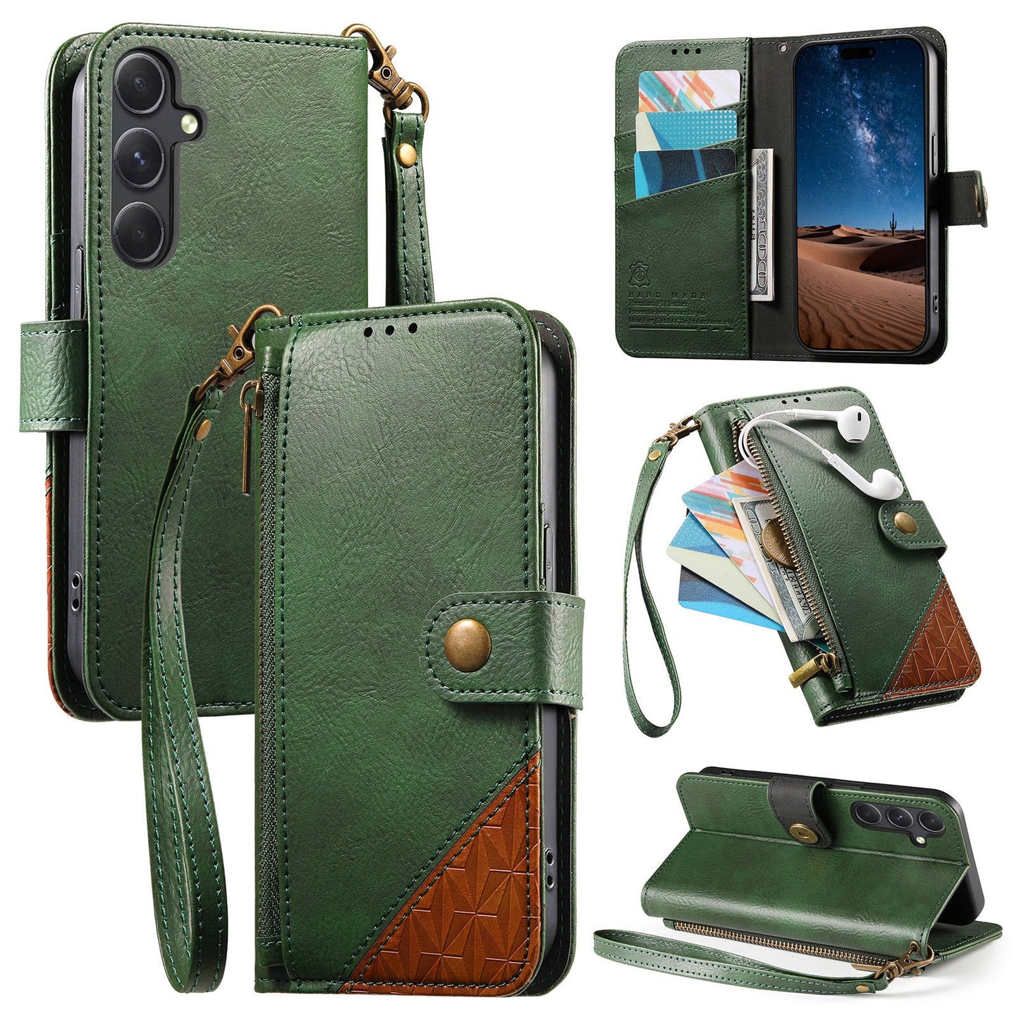 Color-Blocked Shockproof Premium Wallet Leather Phone Case for Samsung Galaxy S21